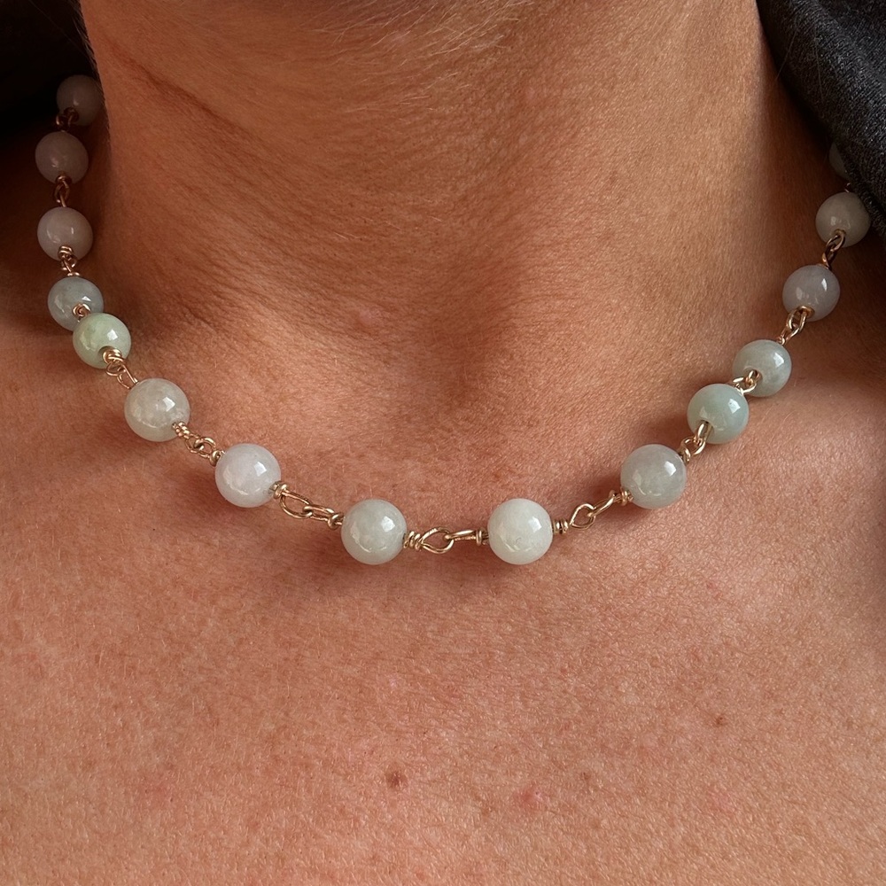 14k Gold Fill Genuine Burmese Jadeite Stone Necklace 16” Length